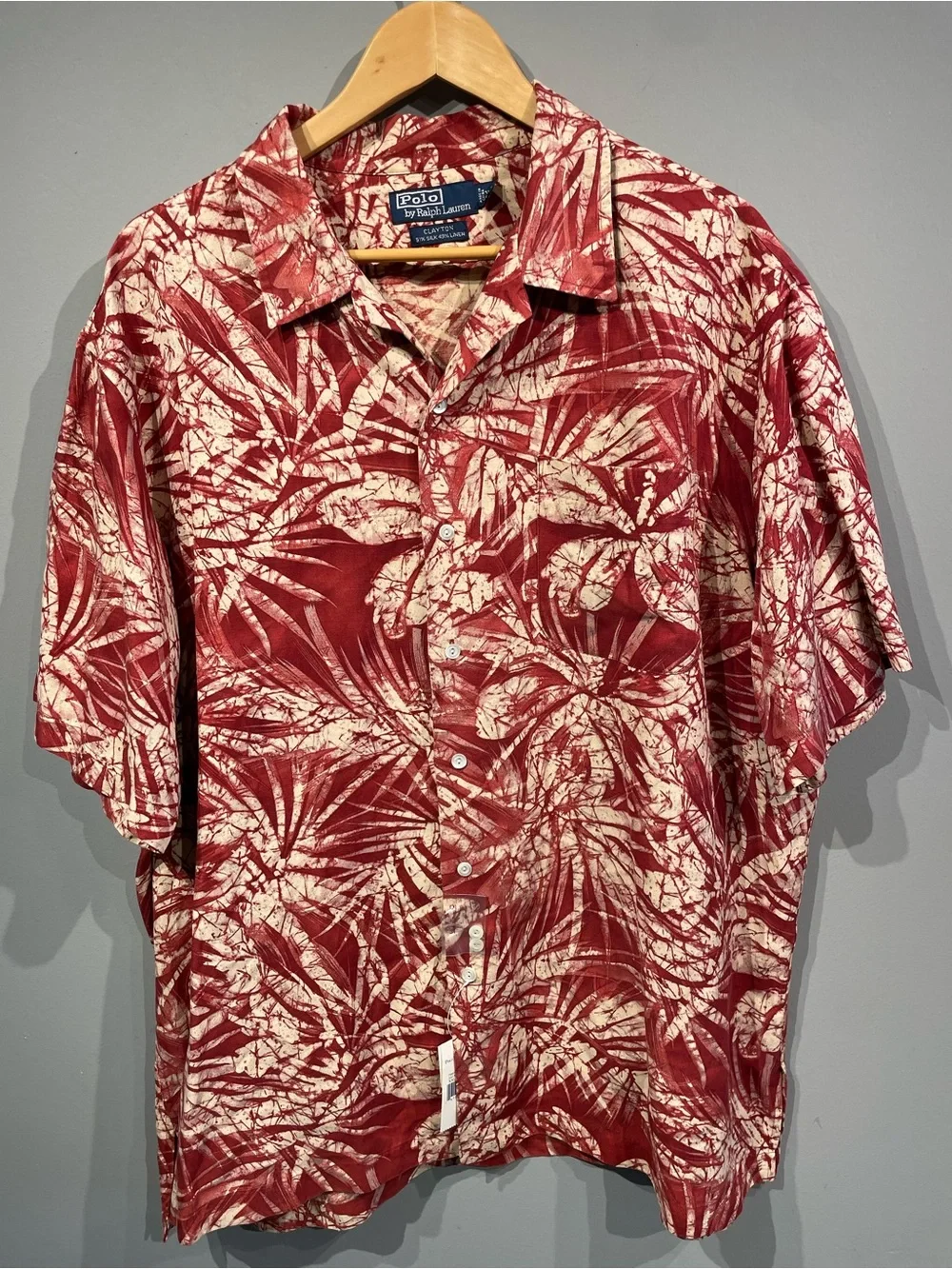 New with Tags Polo by Ralph Lauren Red & Cream Tropical  Shirt Silk/linen XXL